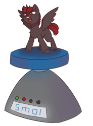 Size: 702x956 | Tagged: safe, artist:bread stoat, oc, oc only, oc:hardy, alicorn, pony, angry, male, scale, simple background, smol, solo, stallion, transparent background