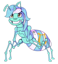Size: 1956x2164 | Tagged: safe, artist:kenisu-of-dragons, lyra heartstrings, ant, insect, pony, unicorn, g4, clasped hands, commission, grin, high res, insectified, lyrant, signature, simple background, smiling, solo, species swap, transparent background