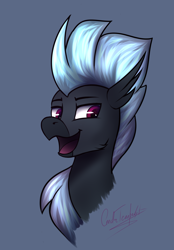 Size: 1326x1904 | Tagged: safe, artist:cmdrtempest, oc, oc:dark skroll, hippogriff, bust, looking at each other, looking at someone, simple background, solo
