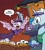 Size: 750x842 | Tagged: safe, artist:katiecandraw, cuppa joe, rarity, twilight sparkle, alicorn, pony, unicorn, idw, spoiler:comic, spoiler:comicholiday2014, book, clothes, coffee mug, dialogue, duo, female, flying, male, mare, mug, scarf, stallion, that pony sure does love books, twilight sparkle (alicorn)