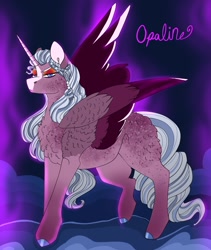 Size: 1725x2048 | Tagged: safe, artist:inisealga, opaline arcana, alicorn, pony, g5, spoiler:g5, spoiler:my little pony: make your mark, butt fluff, chest fluff, coat markings, facial markings, female, mare, markings, neck fluff, redesign, solo, spread wings, wing fluff, wings