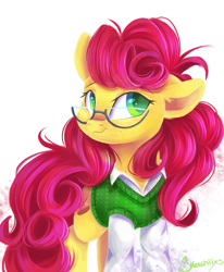 Size: 2471x3000 | Tagged: safe, artist:sketchiix3, oc, oc only, earth pony, pony, freckles, glasses, simple background, solo, white background
