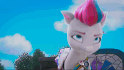 Size: 1280x720 | Tagged: safe, screencap, misty brightdawn, zipp storm, pegasus, pony, unicorn, g5, hoof done it?, my little pony: make your mark, my little pony: make your mark chapter 2, spoiler:g5, spoiler:my little pony: make your mark chapter 2, spoiler:mymc02e07, animated, bad timing, butt, caught, chase, detective zipp, drone, duo, duo female, escape, female, fence, garden, gif, jumping, mare, now you fucked up, plot, running away