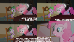 Size: 4400x2475 | Tagged: safe, edit, edited screencap, editor:quoterific, screencap, pinkie pie, spike, dragon, earth pony, pony, g4, my little pony: friendship is magic, party of one, season 1, female, male, mare