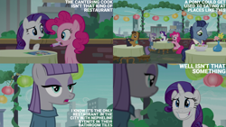 Size: 4400x2475 | Tagged: safe, edit, edited screencap, editor:quoterific, screencap, direct tunes, maud pie, pinkie pie, rarity, waxton, earth pony, pony, unicorn, g4, my little pony: friendship is magic, season 6, the gift of the maud pie