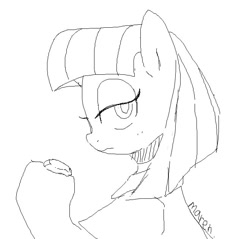 Size: 659x630 | Tagged: safe, artist:maren, boulder (g4), maud pie, earth pony, pony, g4, 2017, aside glance, bust, doodle, female, holding, looking at you, mare, old art