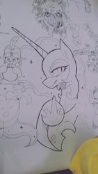 Size: 1152x2048 | Tagged: safe, artist:maren, nightmare moon, alicorn, pony, g4, 2017, bust, doodle, female, hoof shoes, hooves, mare, old art, raised hoof, smug, solo focus, traditional art