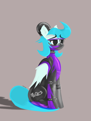 Size: 1620x2160 | Tagged: safe, artist:xdamny, oc, oc only, oc:piva storm, pegasus, pony, clothes, costume, female, frown, latex, latex suit, shadow, shadowbolts, shadowbolts costume, signature, simple background, sitting, solo, tight clothing, wings, worried