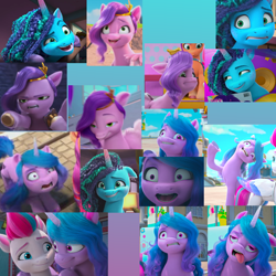Size: 3000x3000 | Tagged: safe, edit, edited screencap, screencap, izzy moonbow, misty brightdawn, pipp petals, sunny starscout, zipp storm, earth pony, pegasus, pony, unicorn, g5, growing pains, have you seen this dragon?, hoof done it?, my little pony: make your mark, my little pony: make your mark chapter 2, portrait of a princess, spoiler:my little pony: make your mark chapter 2, spoiler:mymc02e02, spoiler:mymc02e03, spoiler:mymc02e07, spoiler:mymc02e08, angry, bag, collage, crazy eyes, crazy face, creepy, deranged, duckface, evil laugh, faic, female, fluttershy's cutie mark, grin, headband, heart, high res, hoof heart, izzy is best facemaker, izzy moonbow is best facemaker, jewelry, laughing, looking at each other, looking at someone, mare, misty is best facemaker, nervous, out of context, pinpoint eyes, pipp petals is best facemaker, pipp petals is not amused, pointing, rainbow dash's cutie mark, regalia, saddle bag, shocked, smiling, smug, tongue out, twilight sparkle's cutie mark, unamused, underhoof, upside-down hoof heart