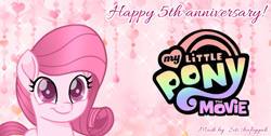 Size: 1037x523 | Tagged: safe, artist:muhammad yunus, oc, oc:annisa trihapsari, earth pony, pony, my little pony: the movie, cute, earth pony oc, female, heart, logo, mare, ocbetes, smiling, solo