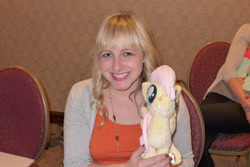 Size: 1024x684 | Tagged: safe, artist:spark-strudel, fluttershy, human, g4, andrea libman, irl, irl human, photo, plushie, voice actor