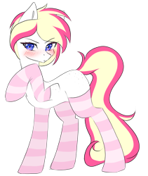 Size: 3682x4356 | Tagged: safe, artist:torihime, oc, oc only, oc:pilot light, earth pony, pony, clothes, commission, earth pony oc, freckles, pink socks, simple background, socks, solo, striped socks, transparent background, ych result