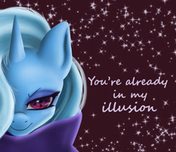 Size: 1622x1404 | Tagged: safe, artist:polnocnykot, trixie, pony, unicorn, g4, illusion, joke, looking at you, naruto, sharingan, smiling, smirk, solo