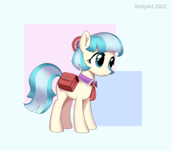 Size: 1194x1046 | Tagged: safe, artist:vinilyart, coco pommel, earth pony, pony, g4, abstract background, bag, female, mare, saddle bag, solo