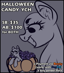 Size: 3500x4000 | Tagged: safe, artist:sadfloorlamp, oc, pony, candy, commission, cute, female, female pred, fetish, food, halloween, holiday, imminent vore, macro, macro/micro, mare, micro, open, open mouth, pumpkin, tongue out, your character here