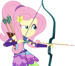 Size: 3418x3000 | Tagged: safe, artist:cloudy glow, fluttershy, human, equestria girls, g4, my little pony equestria girls: friendship games, .ai available, archer, arrow, bow (weapon), bow and arrow, clothes, female, high res, simple background, smiling, solo, transparent background, vector, weapon