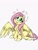 Size: 750x1000 | Tagged: safe, artist:m00nstonee, fluttershy, butterfly, pegasus, pony, g4, blushing, chest fluff, female, looking at something, looking up, mare, open mouth, open smile, simple background, sitting, smiling, solo, spread wings, unshorn fetlocks, white background, wings