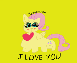 Size: 4624x3822 | Tagged: safe, artist:toyashixp, fluttershy, pegasus, pony, g4, female, heart, mare, simple background, solo, yellow background