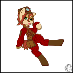 Size: 4000x4000 | Tagged: safe, artist:dice-warwick, oc, oc only, oc:plasma cutter, earth pony, pony, fallout equestria, female, hat, leather, mare, scribe, simple background, solo, steel ranger, steel ranger scribe, tongue out, transparent background