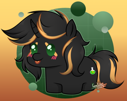 Size: 1298x1032 | Tagged: safe, artist:kannakiller, oc, earth pony, pony, unicorn, awww, blushing, chibi, commission, curved horn, cute, daaaaaaaaaaaw, digital art, full body, green eyes, horn, language, male, simple background, smiling, solo, stallion, tail, ych result