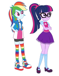 Size: 2900x3719 | Tagged: safe, alternate version, artist:gmaplay, rainbow dash, sci-twi, twilight sparkle, human, equestria girls, movie magic, spoiler:eqg specials, clothes, converse, rainbow socks, sci-twi outfits, shoes, simple background, socks, striped socks, transparent background
