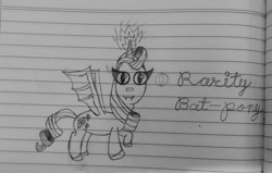 Size: 602x384 | Tagged: safe, artist:jazepony, rarity, bat pony, g4, bat ponified, lined paper, notebook, race swap, raribat, solo, traditional art