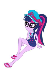 Size: 2900x3901 | Tagged: safe, artist:gmaplay, sci-twi, twilight sparkle, human, equestria girls, equestria girls specials, g4, my little pony equestria girls: better together, my little pony equestria girls: forgotten friendship, bare shoulders, clothes, feet, glasses, hat, high res, one-piece swimsuit, ponytail, sailor hat, sandals, sci-twi swimsuit, simple background, sleeveless, solo, swimsuit, transparent background