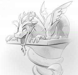 Size: 3000x2892 | Tagged: safe, artist:taneysha, discord, draconequus, gargoyle, g4, 2022, grayscale, high res, inktober, inktober 2022, monochrome, solo