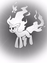 Size: 2904x3872 | Tagged: safe, artist:taneysha, twilight sparkle, pony, unicorn, g4, angry, grayscale, high res, inktober, inktober 2022, mane of fire, monochrome, rapidash twilight, solo, unicorn twilight