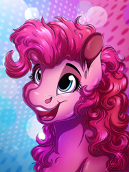 Size: 1920x2560 | Tagged: safe, artist:lupiarts, pinkie pie, earth pony, pony, g4, bust, chest fluff, cute, diapinkes, female, happy, mare, open mouth, open smile, smiling, solo