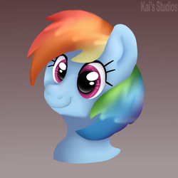 Size: 2000x2000 | Tagged: safe, artist:kaifurry, rainbow dash, pegasus, pony, g4, bust, gradient background, grin, high res, lineless, painting, smiling, solo, wide eyes