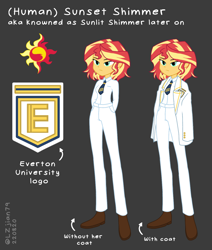 Size: 1272x1500 | Tagged: safe, artist:lzjian79, sunset shimmer, human, comic:the setting of two suns, equestria girls, g4, clothes, coat, everton, gray background, human sunset, necktie, simple background, sunlit shimmer