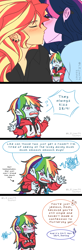 Size: 1280x3906 | Tagged: safe, artist:lzjian79, rainbow dash, sci-twi, sunset shimmer, twilight sparkle, human, equestria girls, g4, 4 panel comic, blushing, comic, eyes closed, female, implied applejack, implied flutterdash, implied fluttershy, implied lesbian, implied rarity, implied shipping, kiss on the lips, kissing, lesbian, ship:sci-twishimmer, ship:sunsetsparkle, shipping, simple background, white background