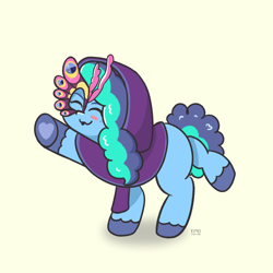 Size: 2048x2048 | Tagged: safe, artist:limitmj, misty brightdawn, pony, unicorn, g5, my little pony: tell your tale, nightmare night party, spoiler:g5, spoiler:my little pony: tell your tale, spoiler:tyts01e30, clothes, costume, cute, cute face, dancing, female, high res, mare, mistybetes, nightmare night costume, scene interpretation, simple background, uwu, white background