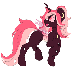 Size: 2626x2419 | Tagged: safe, artist:gnashie, oc, oc only, oc:blood moon, changeling, changeling oc, changelingified, colored, ear piercing, earring, flat colors, happy, high res, horn, jewelry, necklace, open mouth, piercing, raised hoof, red changeling, simple background, species swap, transparent background, wings
