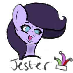 Size: 5000x5000 | Tagged: safe, artist:houndy, oc, oc only, oc:jester quinn, bat pony, bust, cute, eyeliner, hat, jester, jester hat, makeup, portrait, simple, simple background, solo, white background