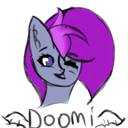 Size: 5000x5000 | Tagged: safe, artist:houndy, oc, oc only, oc:doomi, bat pony, bust, cute, happy, looking at you, one eye closed, portrait, simple, simple background, solo, white background, wings, wink, winking at you