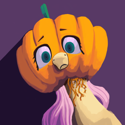 Size: 2000x2000 | Tagged: safe, artist:thelastenforcement, fluttershy, pony, g4, bust, clothes, costume, female, halloween, halloween costume, high res, holiday, jack-o-lantern, looking at you, mare, mask, pumpkin, pumpkin head, pumpkin mask, pumpkin seed, solo