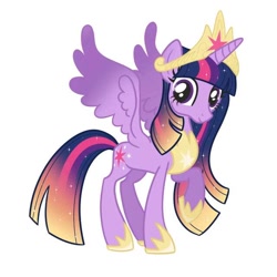 Size: 640x640 | Tagged: safe, artist:dovahkiira, twilight sparkle, alicorn, pony, g4, big crown thingy, clothes, colored wings, element of magic, female, gradient mane, gradient wings, jewelry, mare, older, older twilight, reddit, redesign, regalia, shoes, simple background, solo, sparkly mane, twilight sparkle (alicorn), white background, wings