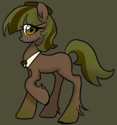 Size: 640x688 | Tagged: safe, artist:noriiuwu, oc, oc only, earth pony, pony, black outlines, bowtie, colored hooves, earth pony oc, female, freckles, green background, hat, mare, missing cutie mark, reddit, simple background, solo, transparent mane, two toned mane, unshorn fetlocks