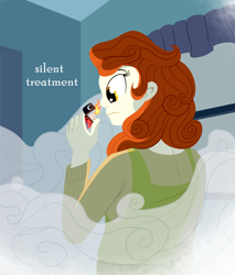 Size: 1700x2000 | Tagged: safe, artist:sixes&sevens, autumn blaze, human, fanfic:the sunset archives, equestria girls, g4, equestria girls-ified, fanfic, fanfic art, fanfic cover, female, fire, fog, freckles, googly eyes, indoors, lighter, solo