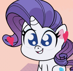 Size: 572x561 | Tagged: safe, screencap, rarity, pony, unicorn, g4.5, my little pony: pony life, the shows must go on, spoiler:pony life s02e22, animated, blinking, cropped, cute, female, gif, heart, mare, raribetes, solo