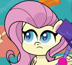 Size: 712x648 | Tagged: safe, screencap, fluttershy, pegasus, pony, g4.5, my little pony: pony life, the crystal capturing contraption, animated, cropped, cute, female, gif, mare, shyabetes, solo