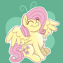 Size: 1968x1963 | Tagged: safe, artist:doodledonutart, fluttershy, pegasus, pony, g4, ^^, chest fluff, cute, daaaaaaaaaaaw, eyelashes, eyes closed, female, fluffy, green background, mare, ponytober, shyabetes, simple background, smiling, solo, spread wings, wings