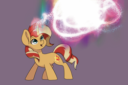 Size: 3000x2000 | Tagged: safe, artist:chedx, sunset shimmer, pony, unicorn, female, glowing, glowing horn, horn, magic, mare, open mouth, open smile, ponytober, smiling