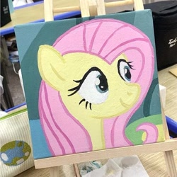 Size: 640x640 | Tagged: safe, artist:miakikiii, fluttershy, g4, bust, female, fluttershy day, mare, painting, portrait, reddit, show accurate, solo