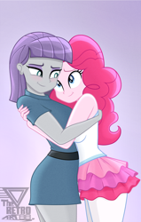 Size: 1700x2667 | Tagged: safe, artist:theretroart88, maud pie, pinkie pie, human, equestria girls, equestria girls series, g4, breasts, curvy, cute, diapinkes, duo, female, hug, looking at each other, looking at someone, maudabetes, sibling love, siblings, sisterly love, sisters, slender, smiling, stupid sexy maud pie, stupid sexy pinkie, thin, when she smiles