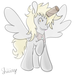 Size: 2000x2000 | Tagged: safe, artist:shiiiny, derpy hooves, pegasus, pony, g4, alicorn costume, clothes, costume, digital art, female, high res, jewelry, mare, ponytober, raised hoof, regalia, simple background, solo, toilet paper roll, toilet paper roll horn, white background
