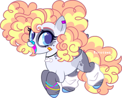Size: 2800x2265 | Tagged: safe, artist:kurosawakuro, oc, pegasus, pony, bandage, bandaid, bandaid on nose, base used, blue eyes, blue tongue, bracelet, clothes, colored hooves, curly hair, female, high res, jewelry, leg warmers, magical lesbian spawn, mare, necklace, offspring, parent:derpy hooves, parent:pinkie pie, parents:derpypie, pegasus oc, simple background, solo, transparent background