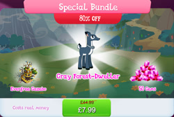 Size: 1270x856 | Tagged: safe, gameloft, idw, pathfinder (g4), deer, g4, my little pony: magic princess, bundle, bush, costs real money, doe, english, female, flower, gazebo, gem, idw showified, lantern, numbers, sale, solo, special bundle, text, tree